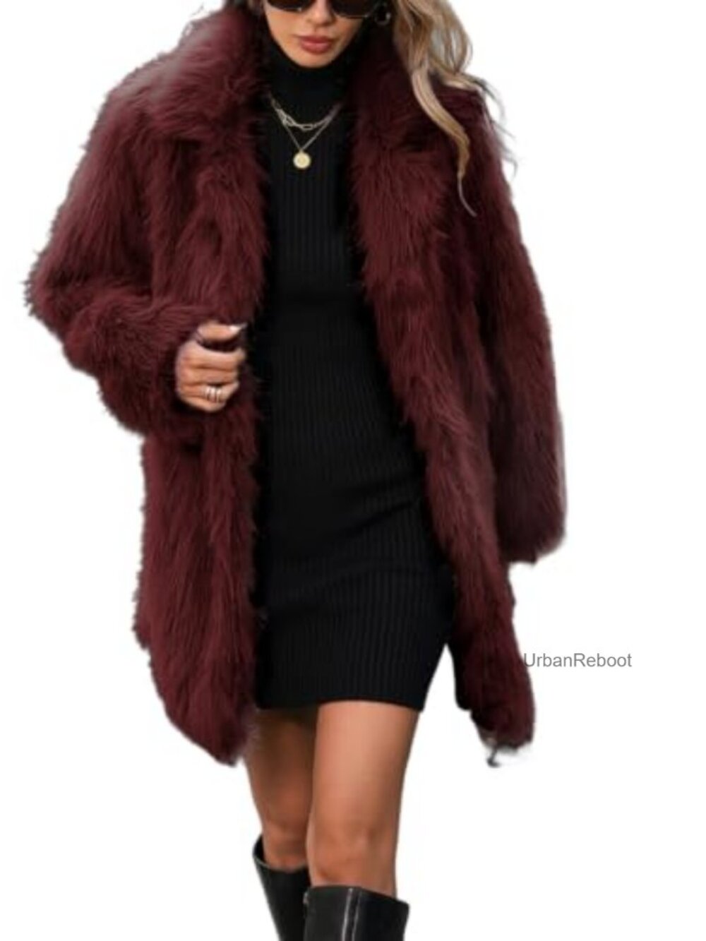Faux Fur Long Coat Button Down Fall Winter Overcoat